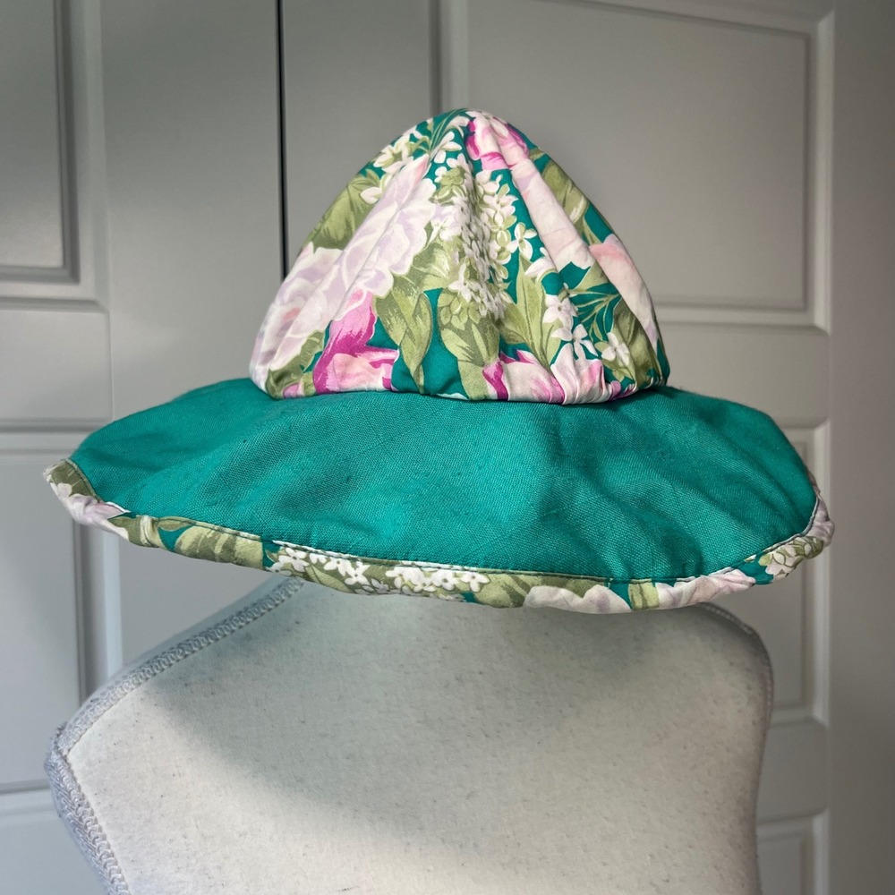 Handmade Toddler Floral Bucket Hat‎ Turquoise Green Pink Summer Sun Hat